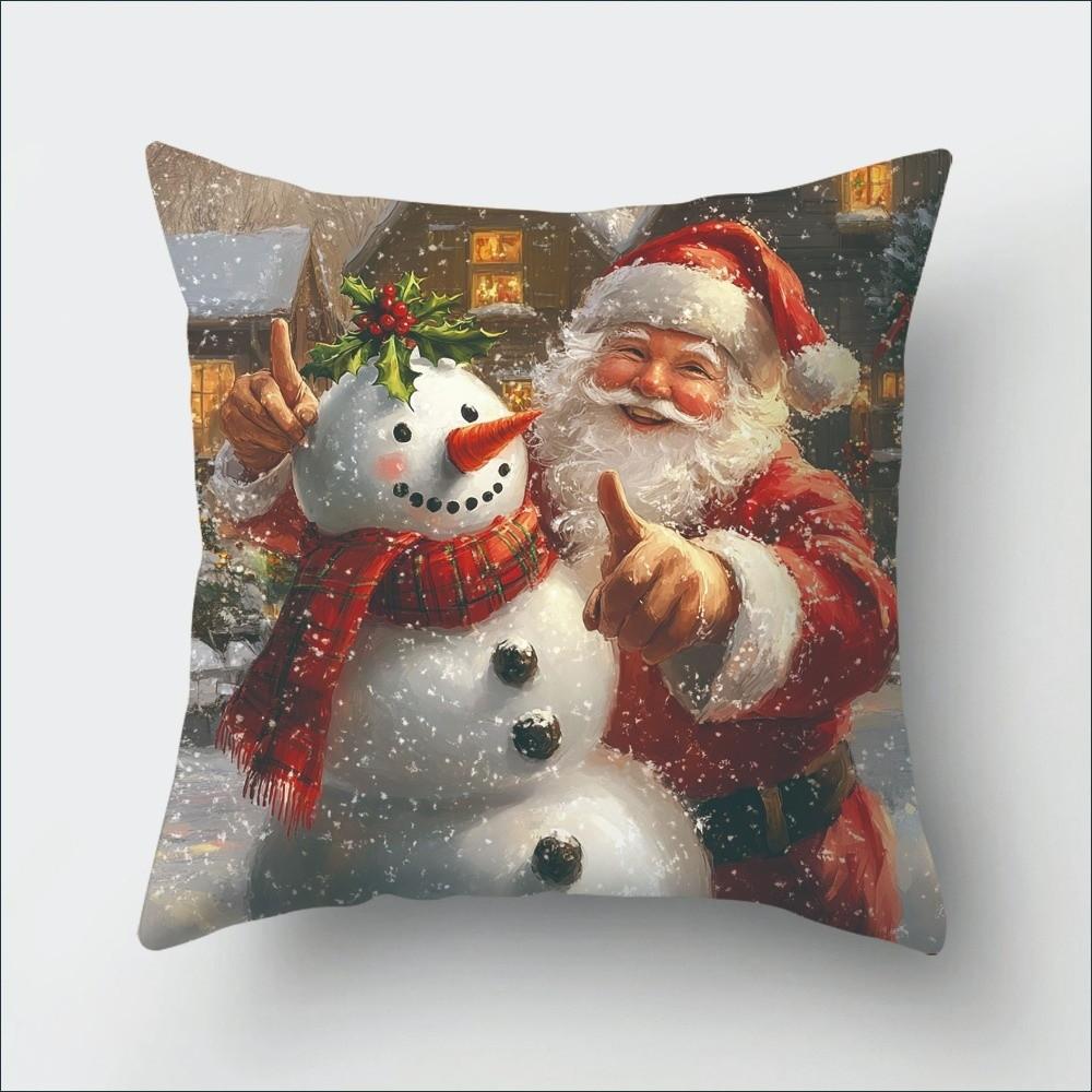 Snowman Christmas Pillow Covers Elk New Year Decorative Pillowcases Cartoon Xmas Party Santa Claus Throw Pillow Covers