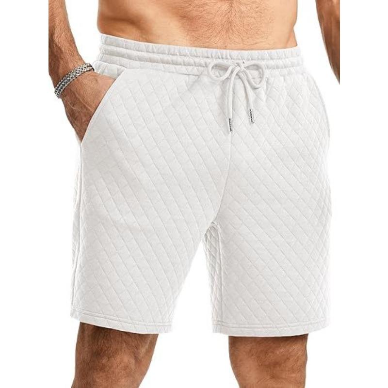 Mens Casual Elastic Waist Drawstring Quilted Texture Shorts S белый
