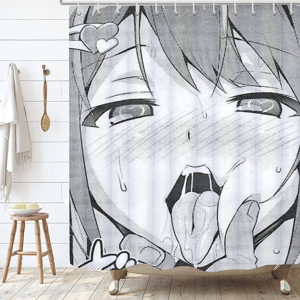 A-Ahegao M-Manga Girl  Shower Curtain Outdoor Scenery Summer Vacation Bathroom Decor Holiday Polyester Bath Curtain with Hooks