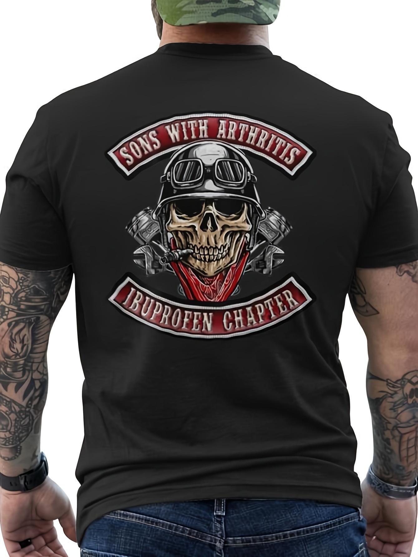 

Men s & Unisex Arthritis Awareness Motorcycle T-Shirt - Motorcycle Skull & Goggles Design with Arthritis Slogan XXXL