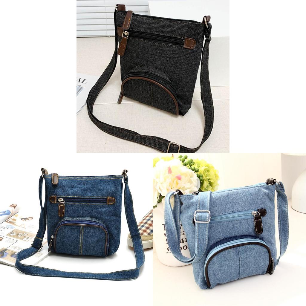 Borsa a Tracolla in Denim da Donna con Chiusura a Zip e Tasca Interna per Uso Quotidiano Casual