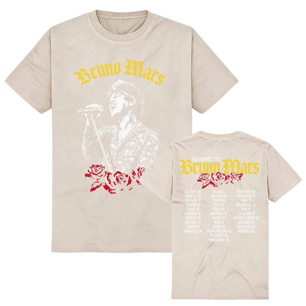 BRUNO MARS The Romantic Tour Tees Short Sleeve Cotton Tees Summer Female Tshirts Unisex Streetwear Casual Graphic Print T Shirt