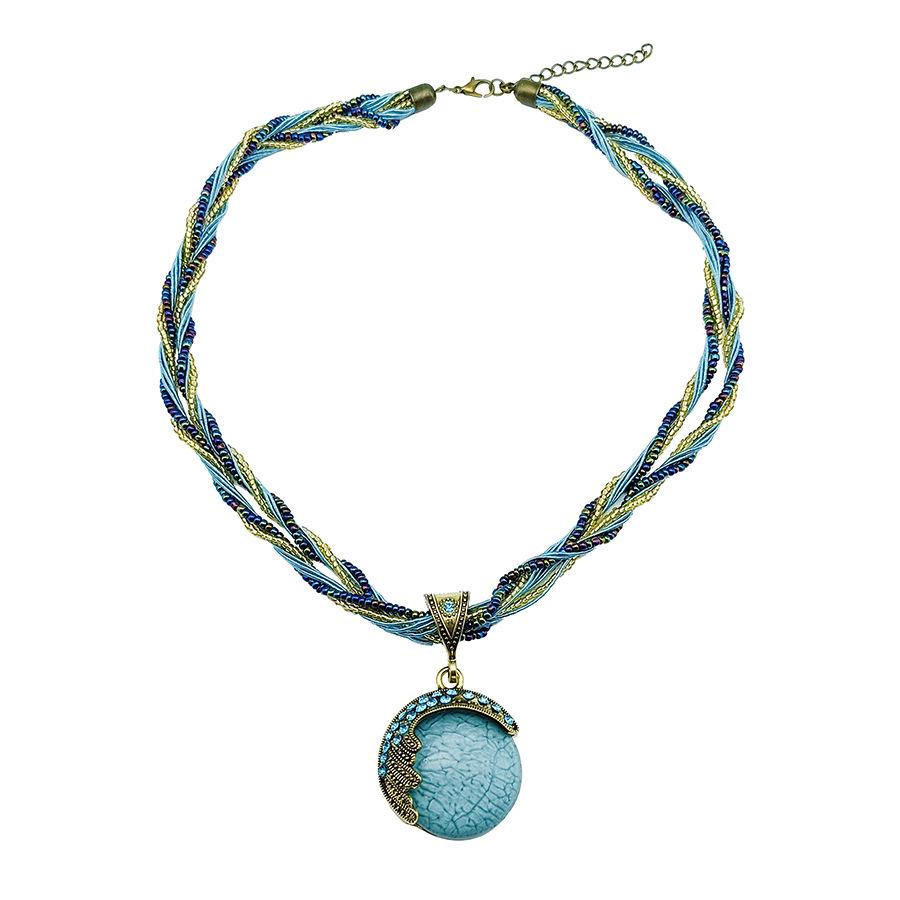 Women Bohemian Vintage Handmade Beaded Peacock Gemstone Pendant Necklace Jewelry Crystal Choker Ethnic Sweater Chain