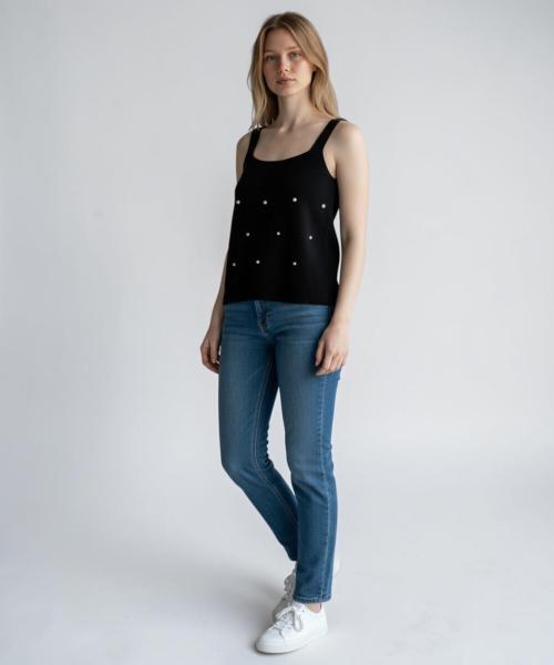 Bonseullipi Pearl Stud Essential Knit Cami (Black)