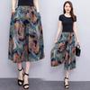 Summer Wide Leg Pants Women Ethnic Style Elastic High Waist Print Pants Female Casual Summer Calf-Length Pants Skirts