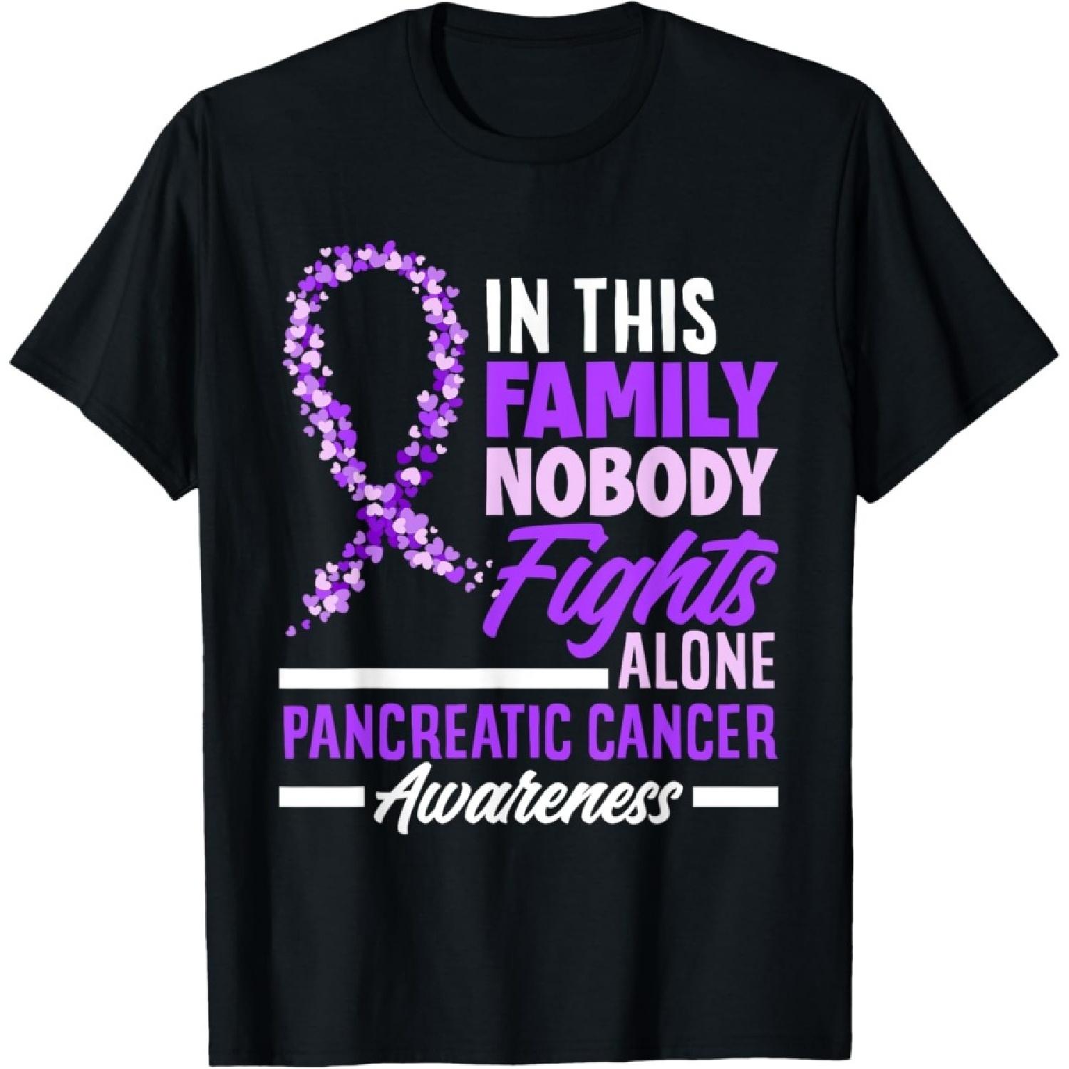 In This Family Nobody Fights Alone Support Pancreatic Cancer T-Shirt S