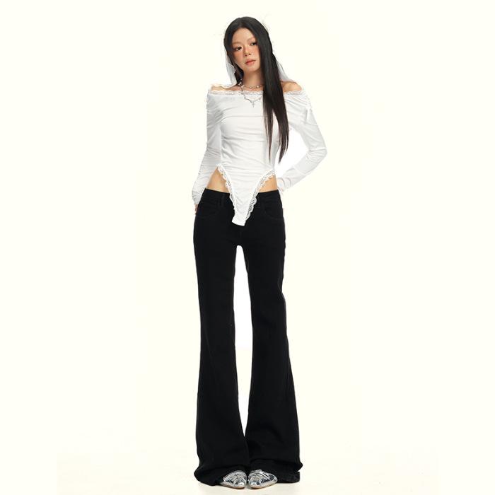 25th OOTD! Vintage American Low-Waist Slimming Washed Micro-Flare Wide-Leg Jeans L
