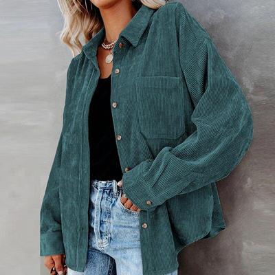Camicetta di cotone casual in velluto a coste da donna Strip Plus Size Camicia da donna Giacca Tasca con bottoni vintage Camicette di moda allentate Top 17787