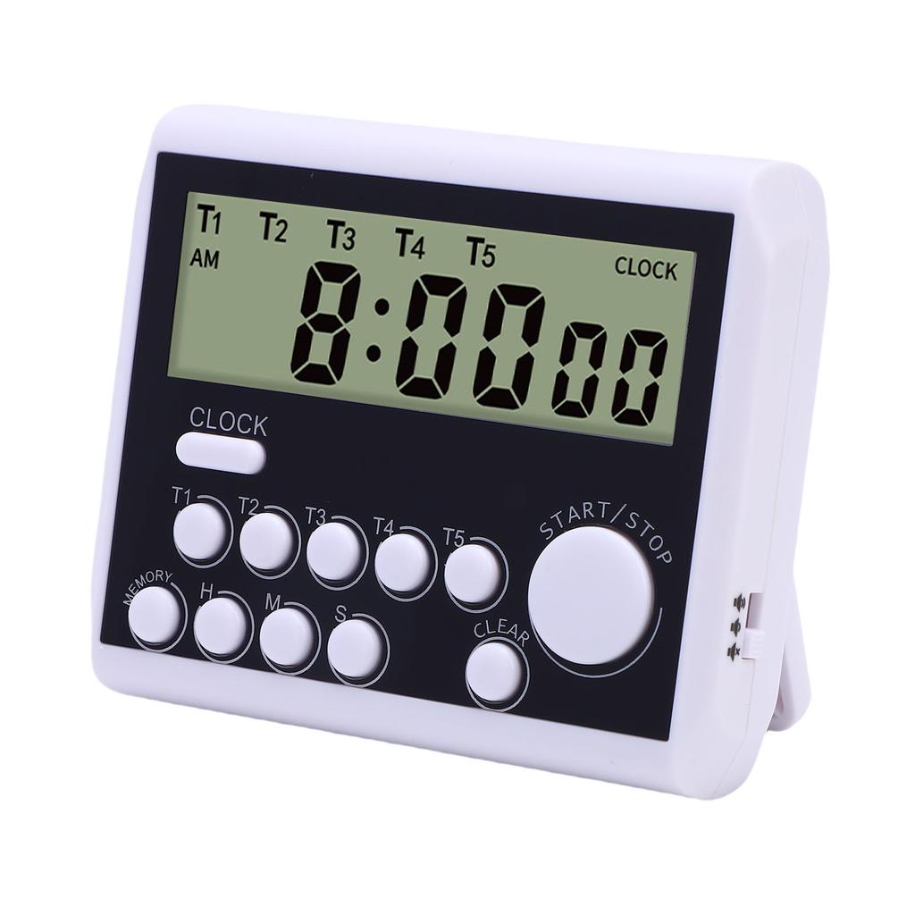 Digital Timer Battery Powered 5 Channels Digital Kitchen Timer with Clock for Baking Learning