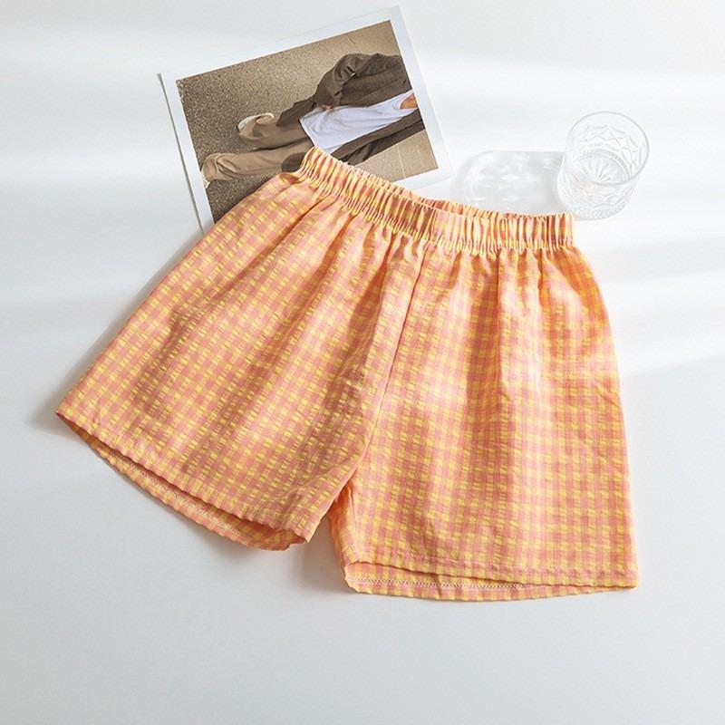 Summer Home Checkered Small Floral Shorts Thin Fresh Sports High Waist Thin Wide Leg Loose Casual Pajama Pants Women