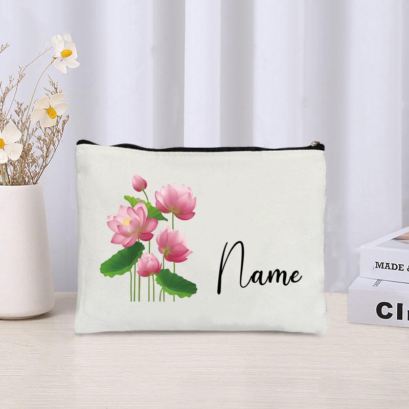 Flower Personalized Name Lipstick Bag Travel Make Up Pouch Kawaii Coin Purse Aesthetics Cosmetic Organizer Gift for Your Lover