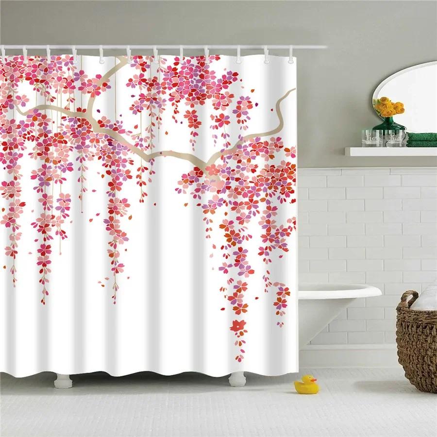 

3D Flower Plum Blossom Lotus Lavender Rose Shower Curtains Bathroom Curtain Frabic Waterproof Polyester Bath Curtain With Hooks W60H190(CM)-1 Pcs