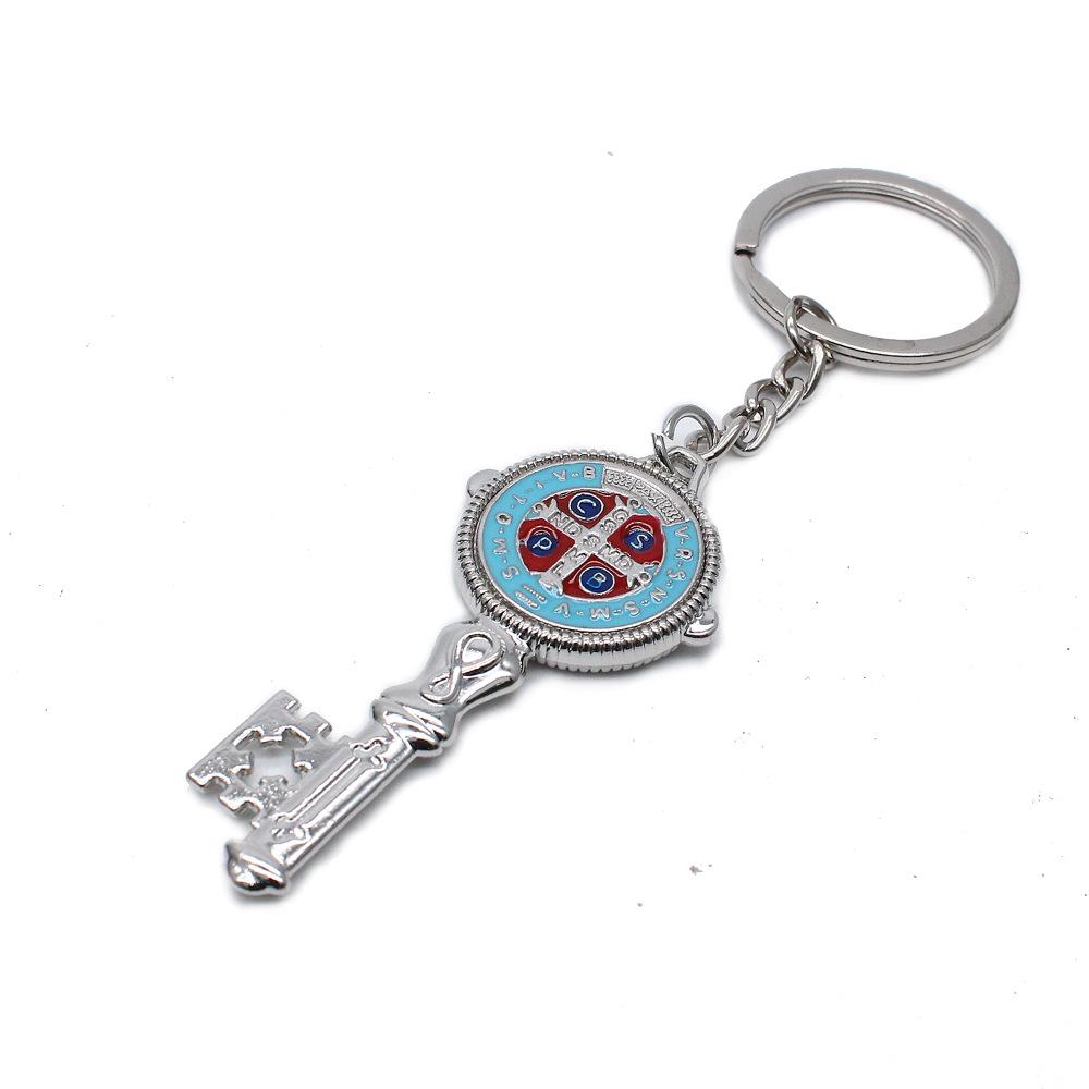 2 Pcs Multicolor Key Exorcist St. Benedict's Cross Keychain Pendant Circle Ring Religious Church Gift Bag Accessories.