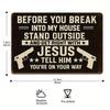 Vintage Gun Humor Sign - Rustic "No Trespassing" Metal Decor for Collector Spaces