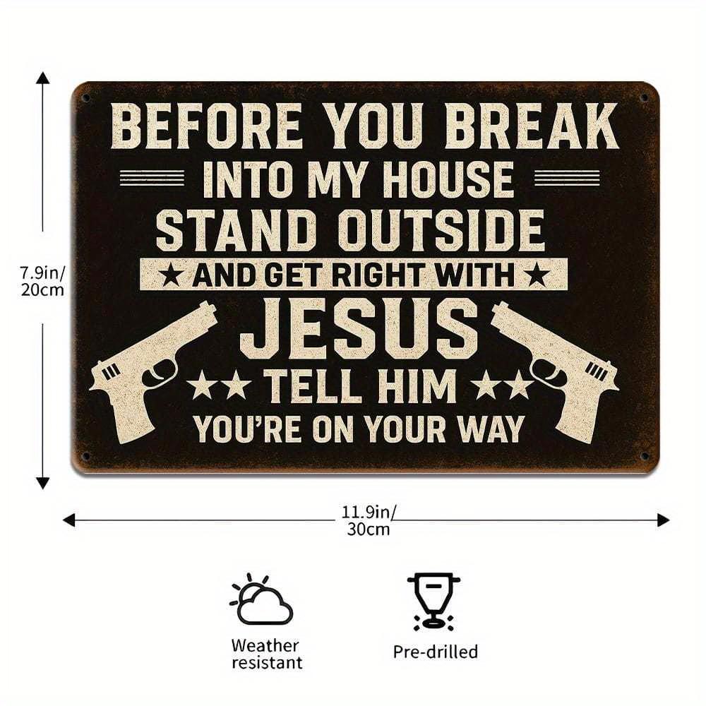 Vintage Gun Humor Sign - Rustic "No Trespassing" Metal Decor for Collector Spaces