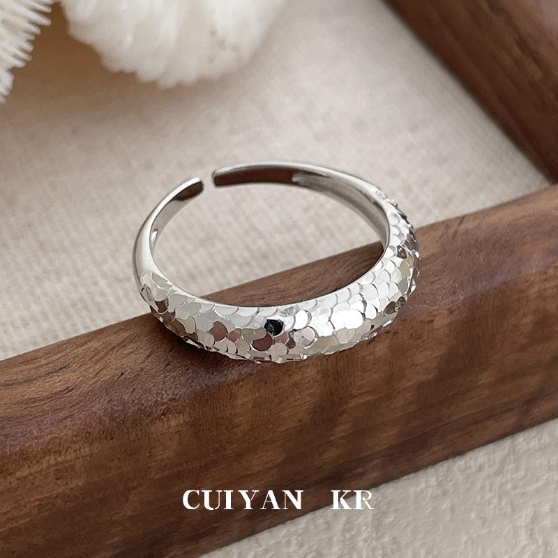 

Cuiyan Shijie S925 Silver Korean Crushed Ice Ring - Women s Simple Light Luxury Adjustable Jewelry Adjustable Open Ring