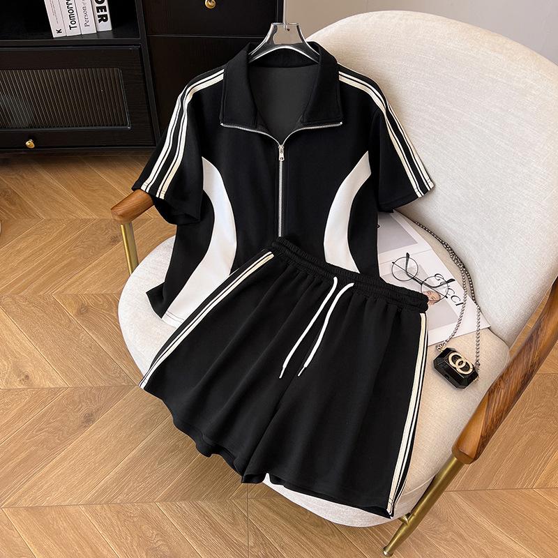 

2024 Summer Women s Plus Size Slimming Short Sleeve Top & Shorts/Skirt Set 3XL