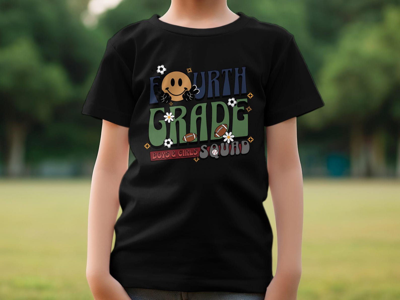 Fourth Grade Squad T-Shirt, Retro Smiley Face, Back To School Tee S