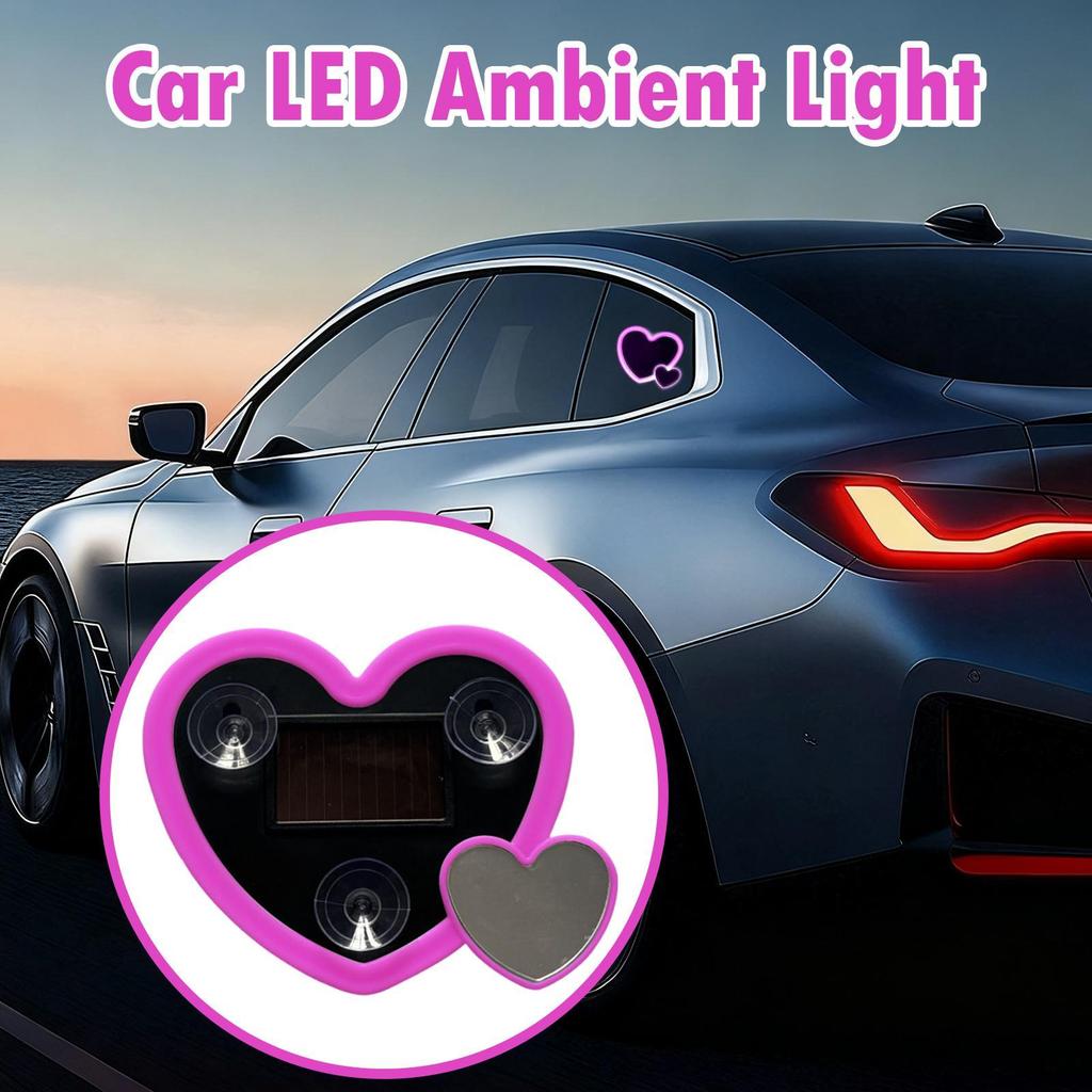 Car LED Lights Suction Cup Love Heart Shape Lamp Solar Powered LED Interior Car Lights for Automotive Vehicle Sedan Truck Travel