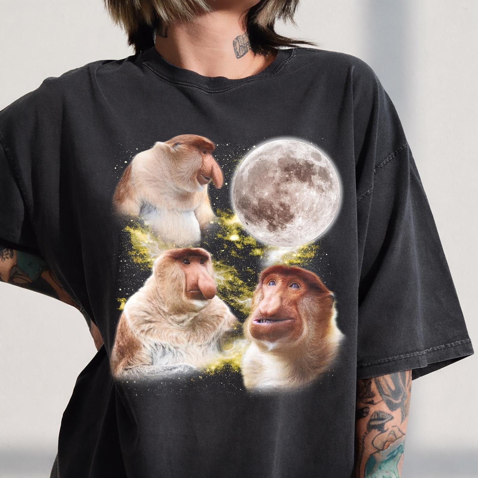 Comfort Colors Proboscis Monkey Moon T-Shirt, Borneo Wildlife Primate Tee M