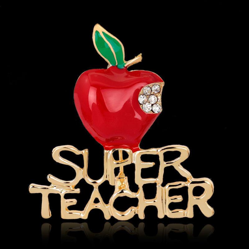 Red Rhinestone Apple Brooch - Teacher Gift Lapel Pin Zhenyao Jewelry