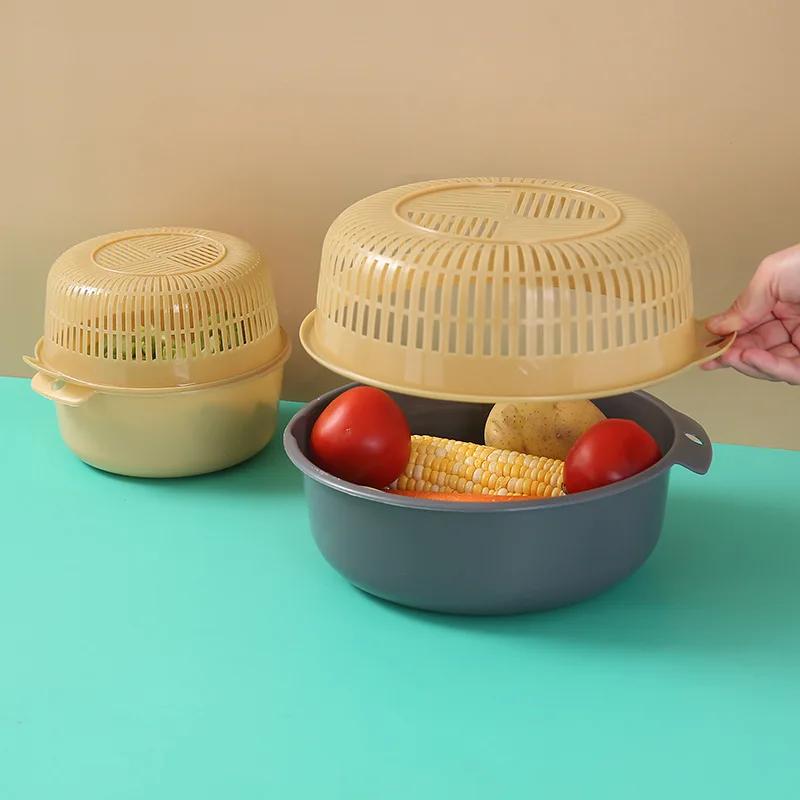 1 stk Avtakbar Dobbeltlags Plast Matsil Hul Frukt Grønnsak Vask Dørslag Kjøkken Rengjøring Vaskekurv Sil