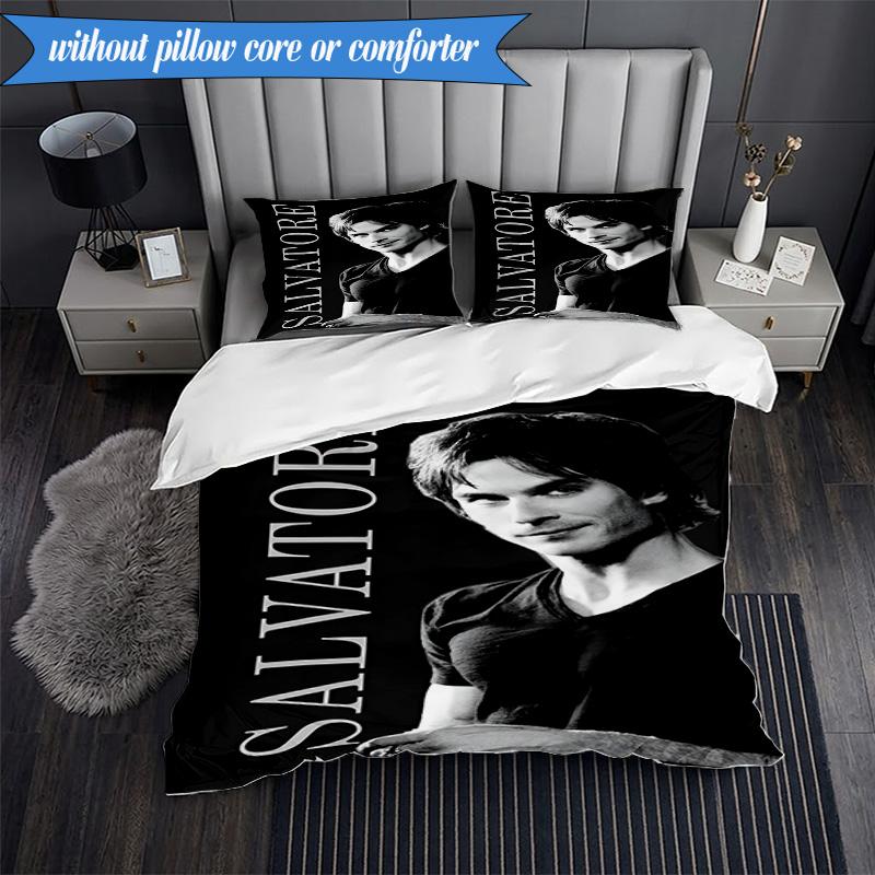 3PCS Damon Salvatore Romance Bedding Set,Including 1pc Duvet Cover And 2pcs Pillowcases Perfect for Bedroom, Dormitory, Fan Christmas Gift