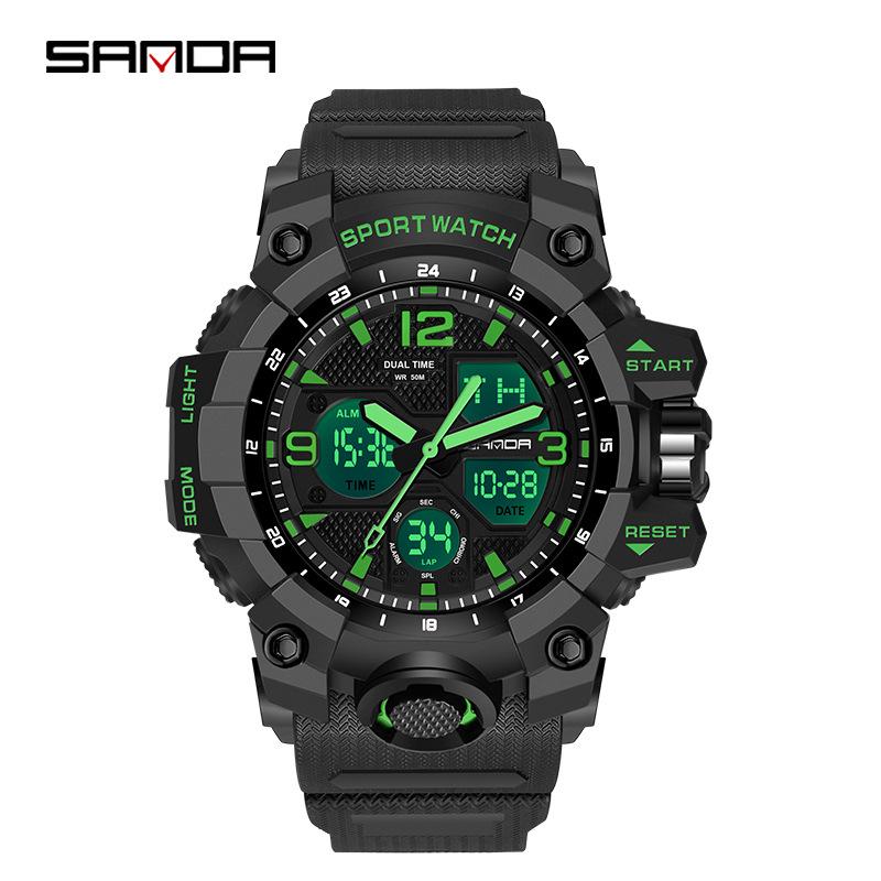 SANDA Women's Trendy LED Dual Display Waterproof Watch with Hourly Chime