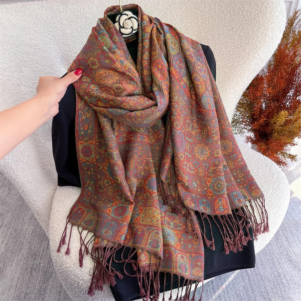 70x180cm Winter Warm Thick Jacquard Scarf Outdoor Women Travel Paisley Cashmere Tassel Shawl Neck Wrap Pashmina