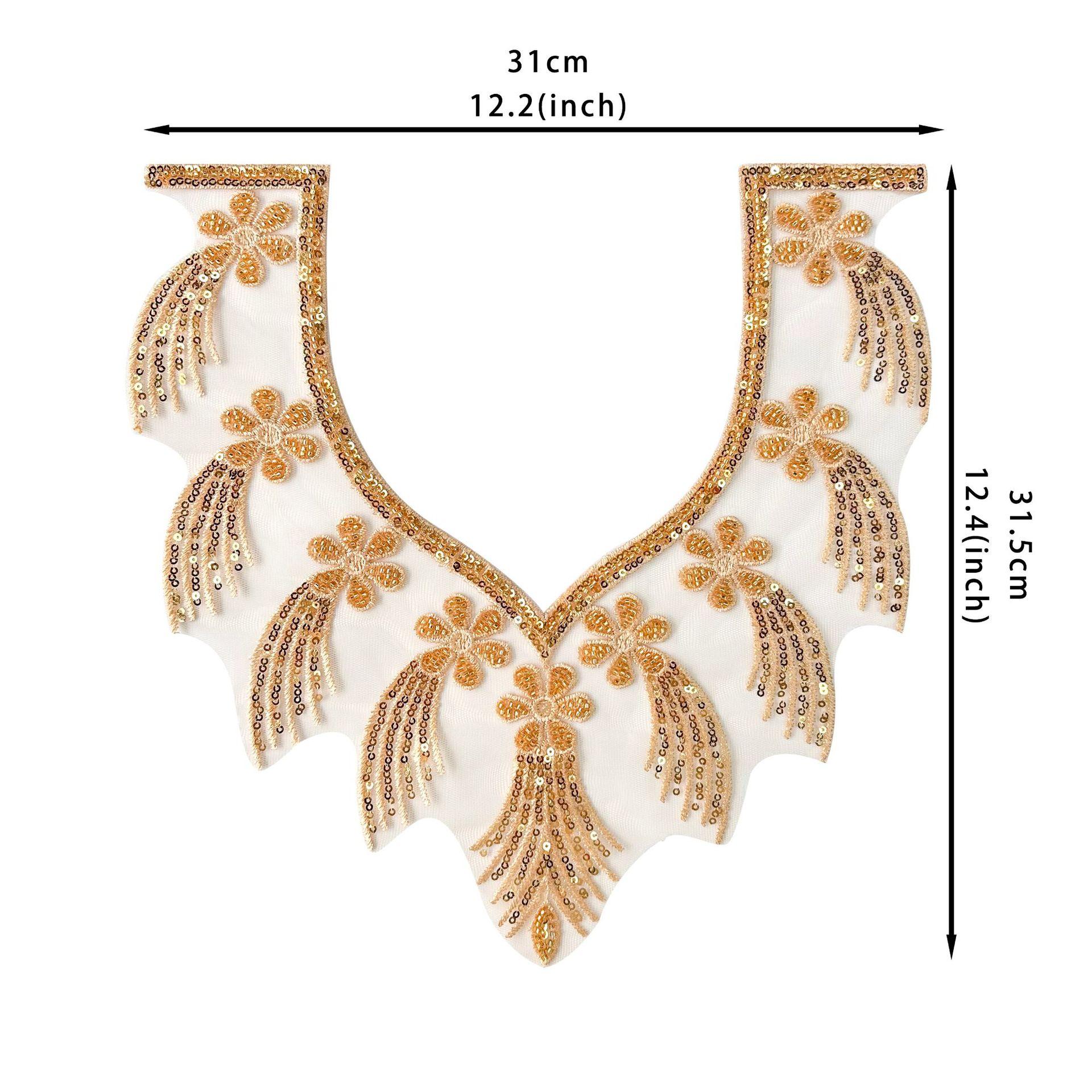 

Золотые Бусины Ручной Работы Трехмерная Вышивка Цветами Аппликация Вечернее Платье Платье для Выступлений Украшение Декольте Передний Воротник Тканевая Наклейка H6118