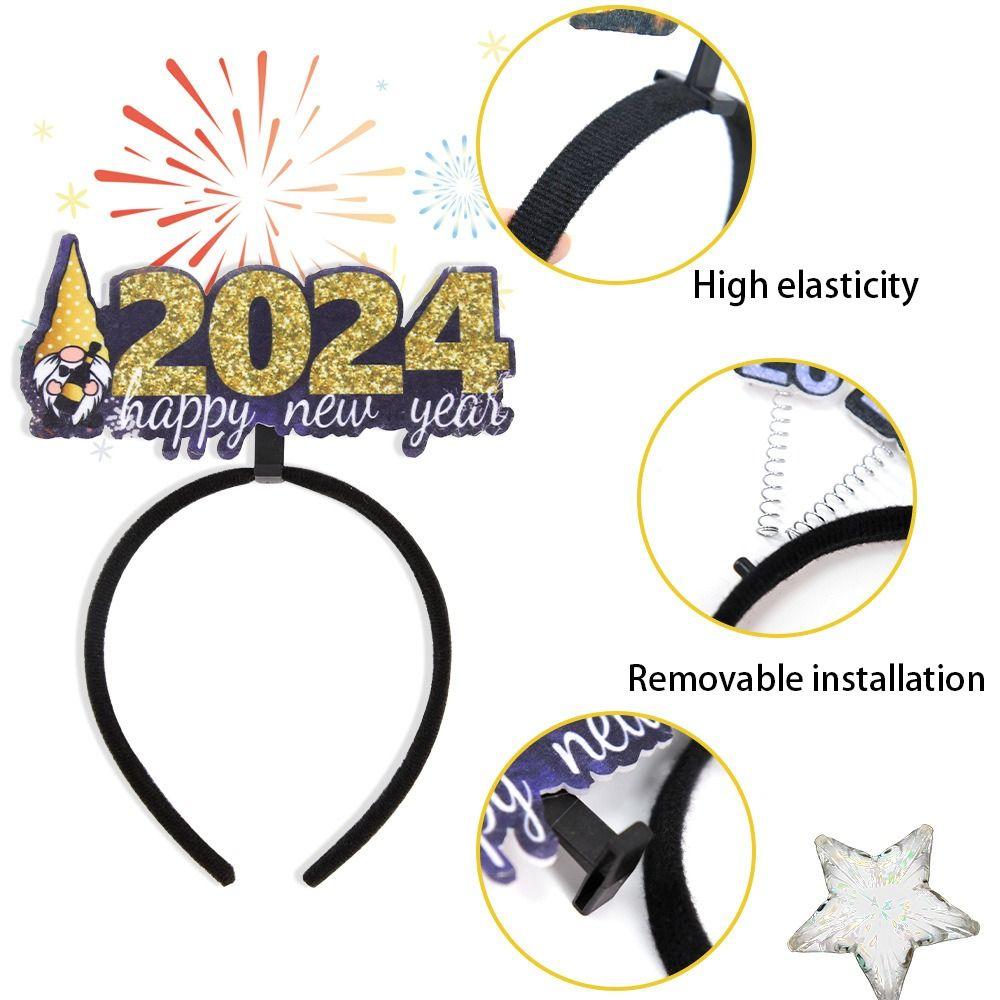 Sequin 2024 Happy New Year Headband Tinsel New Year Headdress Christmas Headpiece  New Year Gift