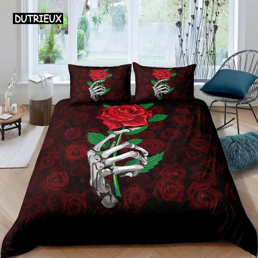 Pościel Królowa Król Motyw Horroru Poszewka na Kołdrę Gotycka Upiorna Poliester Poszewka na Kołdrę Gałęzie Szara Poszewka na Kołdrę Drzewo Halloweenowe