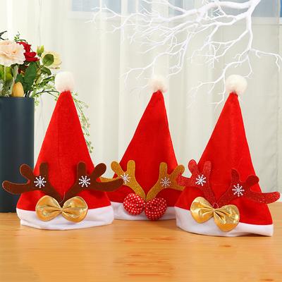 Festive Adult Red Gold Velvet Thickened Christmas Hat, Children'S Party Antler Hat, Christmas Decorations