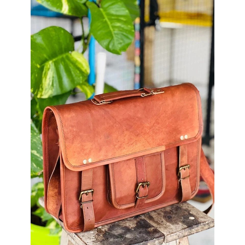 Vintage Special Goat Leather Messenger Bag Shoulder Laptop Bag 18" Men's Genuin