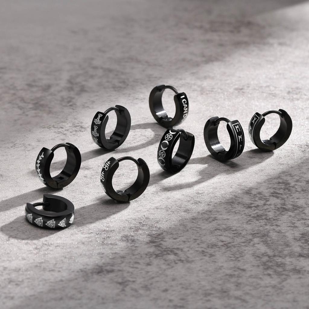 Black Viking Thors Hammer Earrings for Men Boys, Waterproof Stainless Steel Hoop Huggie Earring Jewelry, brincos masculinos
