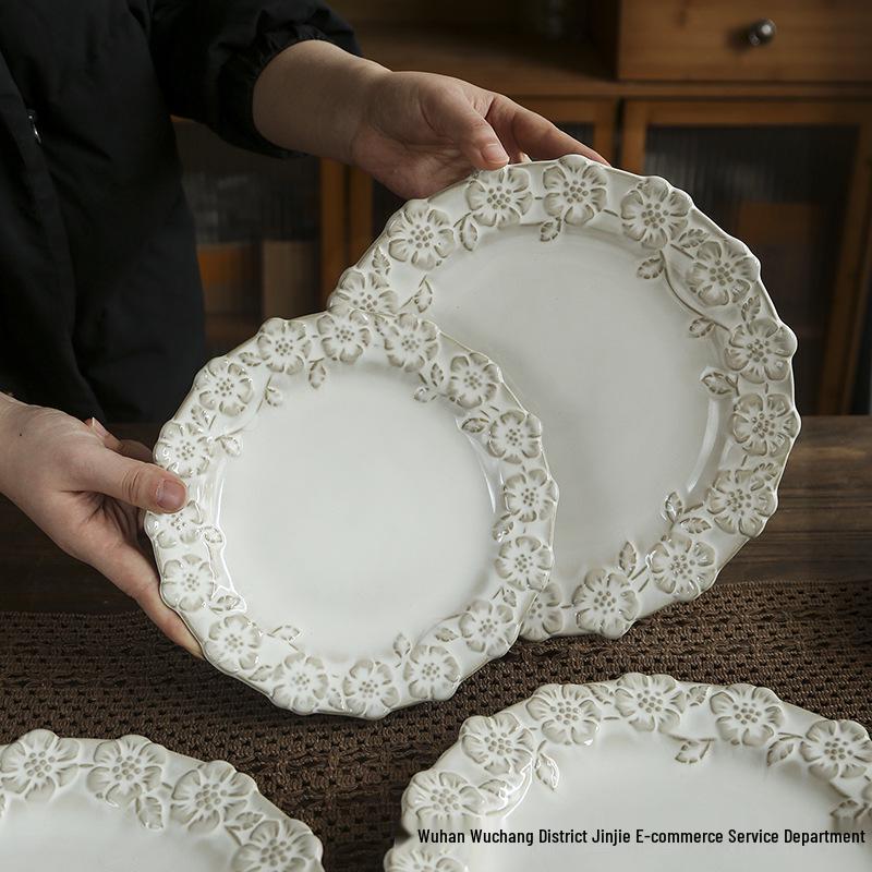 Piatto in Ceramica con Pizzo Francese Vintage - Dessert, Pasta, Insalata, Colazione o Piatto Occidentale