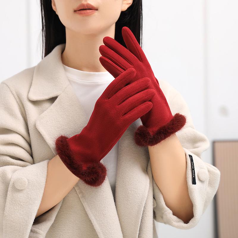 Women's Winter 2025 Touchscreen Cycling Gloves - Windproof, Cold-Proof, Split-Finger Design with Fur Trim.