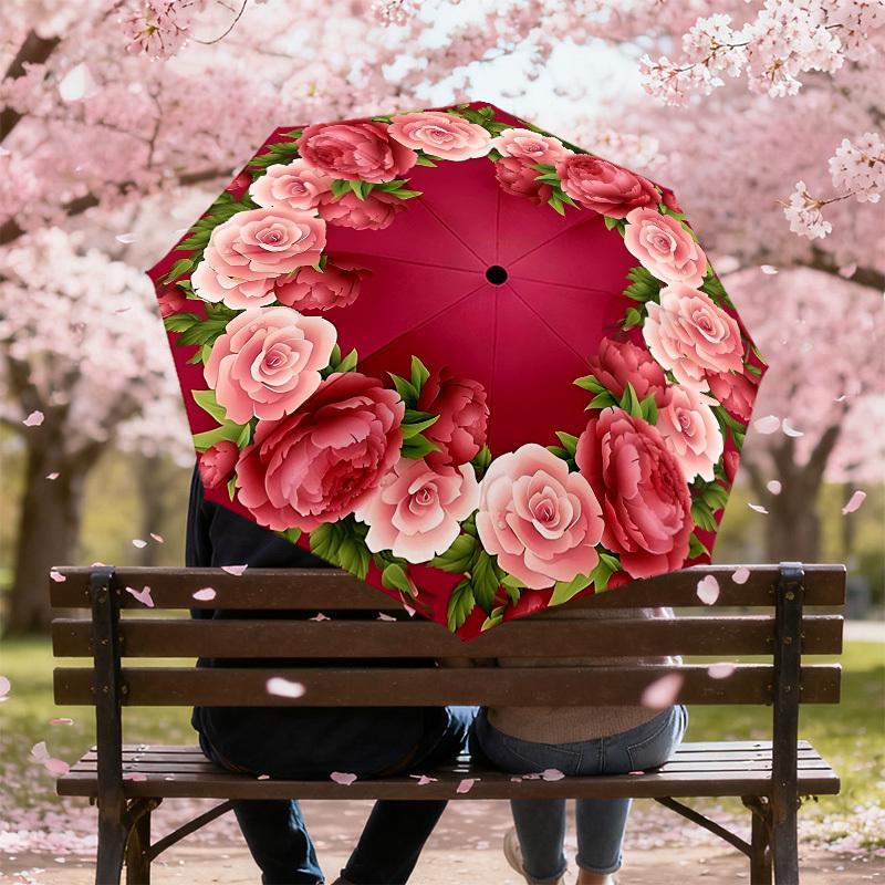 1PC Floral Wreath Umbrella-8-Rib Reinforced, Automatic Open, Lightweight & Durable, Cute Fashion Accessory for Outdoor-T164