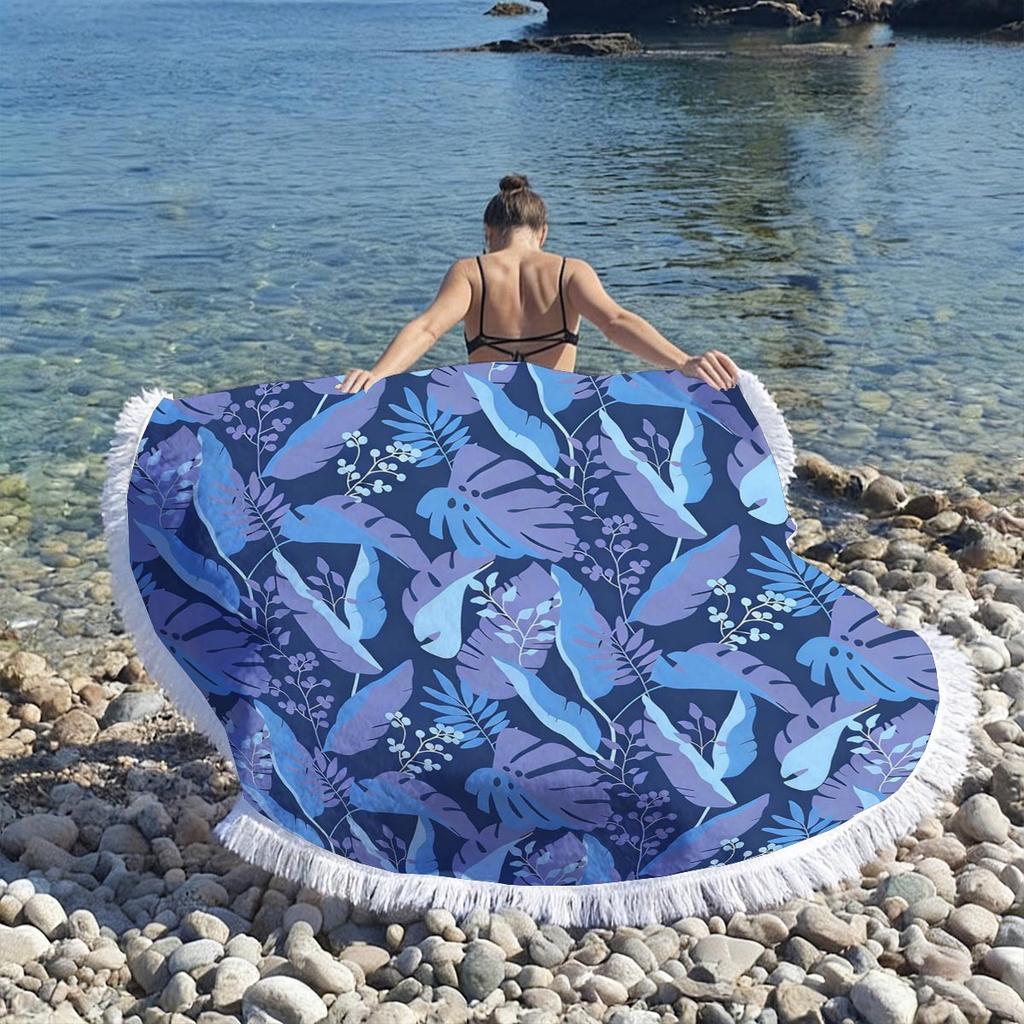 Tropical Plant Print Round Beach Towel Super Absorbent Quick Dry Microfiber Outdoor Picnic Mat Sunbathing Blanket For Travel