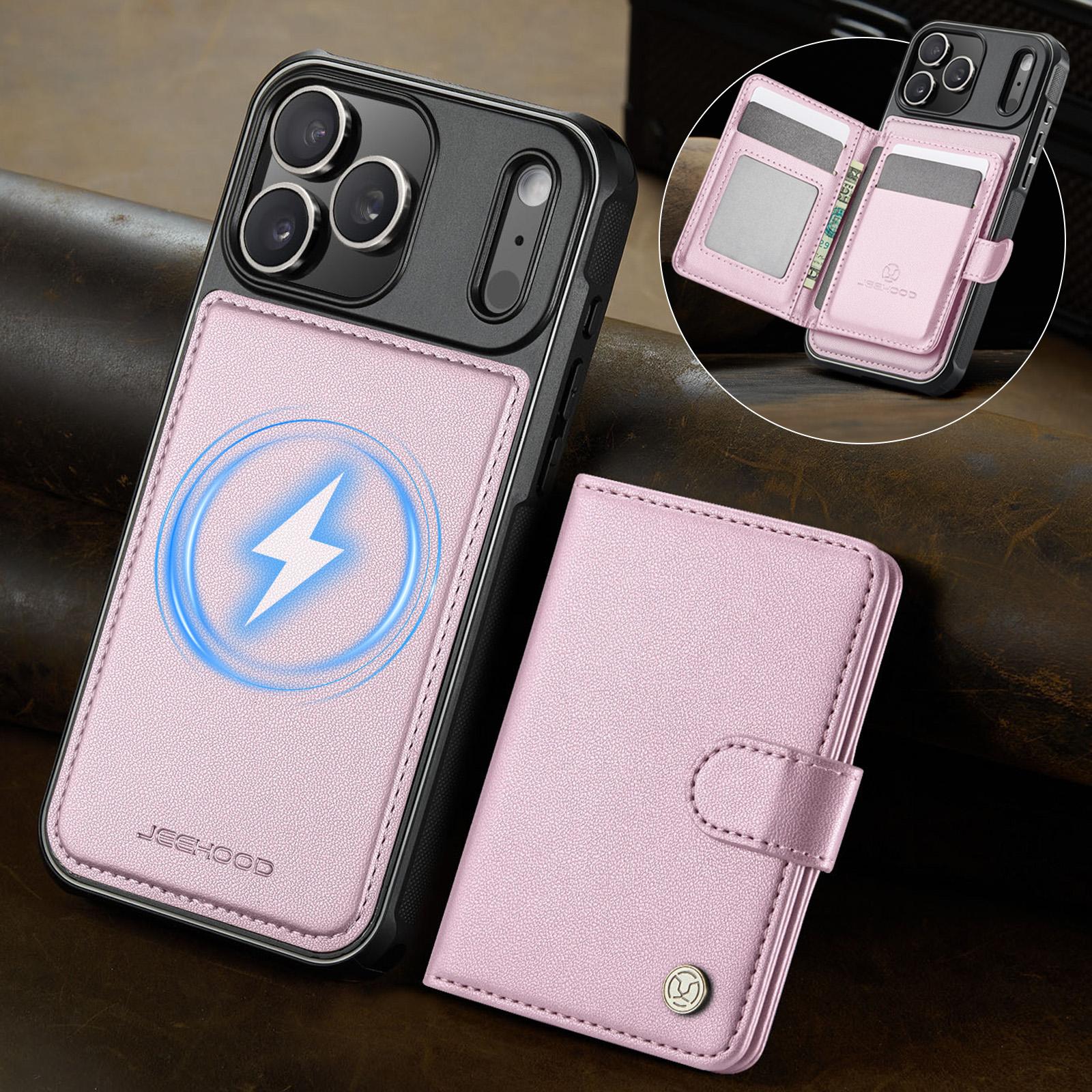 

Leather Case for iPhone 17 Pro Max Air 16e 16 Plus 15 14 13 12 11Pro XR XS Max Detachable Card Slot Wallet Holder Magnetic Shell iPhone Air рожевий