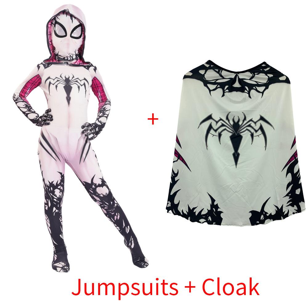 Fantasia de Aranha Infantil Gwen Stacy Halloween Cosplay Macacão com Capa de Aranha