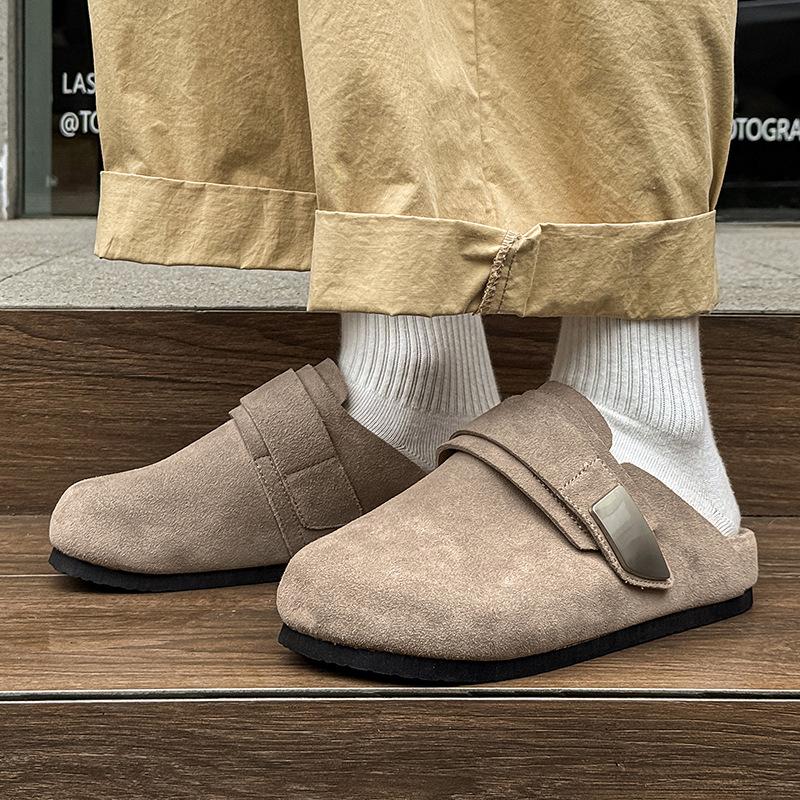 Boken shoes retro bag head half tray shoes are comfortable to wear outside 25 new one-pedal sandals 59901 beige-J