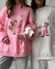 2024 Women's Retro Color Block Round Neck Hoodie - Autumn Lazy Style with Cute Print