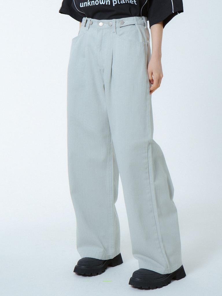 UNKNOWN PLANET Custom One-Pleat Wide Pigment Pants Light Gray