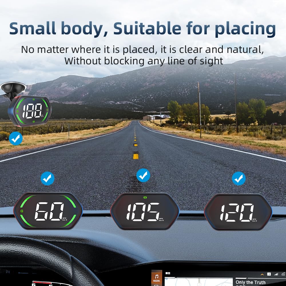 Universal GPS Speedometer HUD For Cars - 2025 New Head Up Display With MPH/KMH, Overspeed Alarm, Fatigue Alert, Large LED Font, Plug & Play USB, Auto