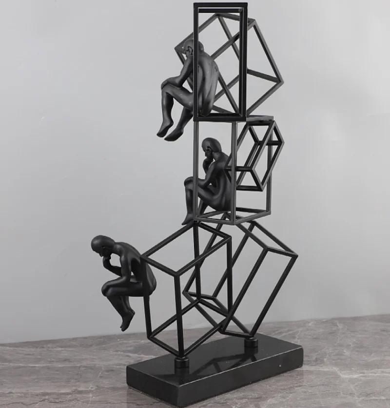 Minimally Abstract Metal Frame, Thinker, Character Art Decoration, Decoration, Living Room Sculpture, Home Decoration