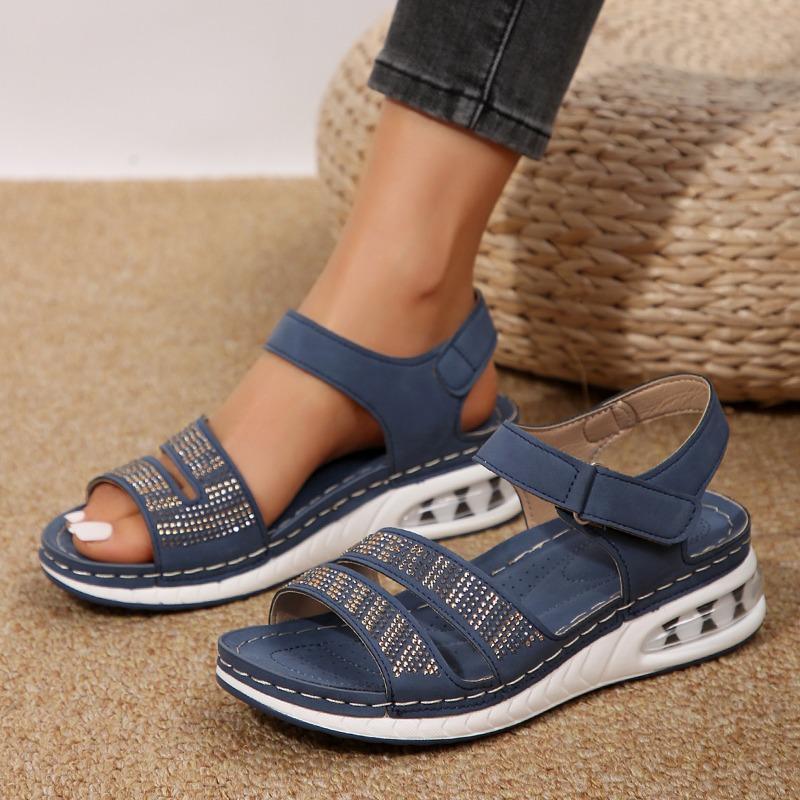 Women's Summer Wedge Platform Casual Sandals Sequined Rhinestone One-Strap Thick-Sole Shoes