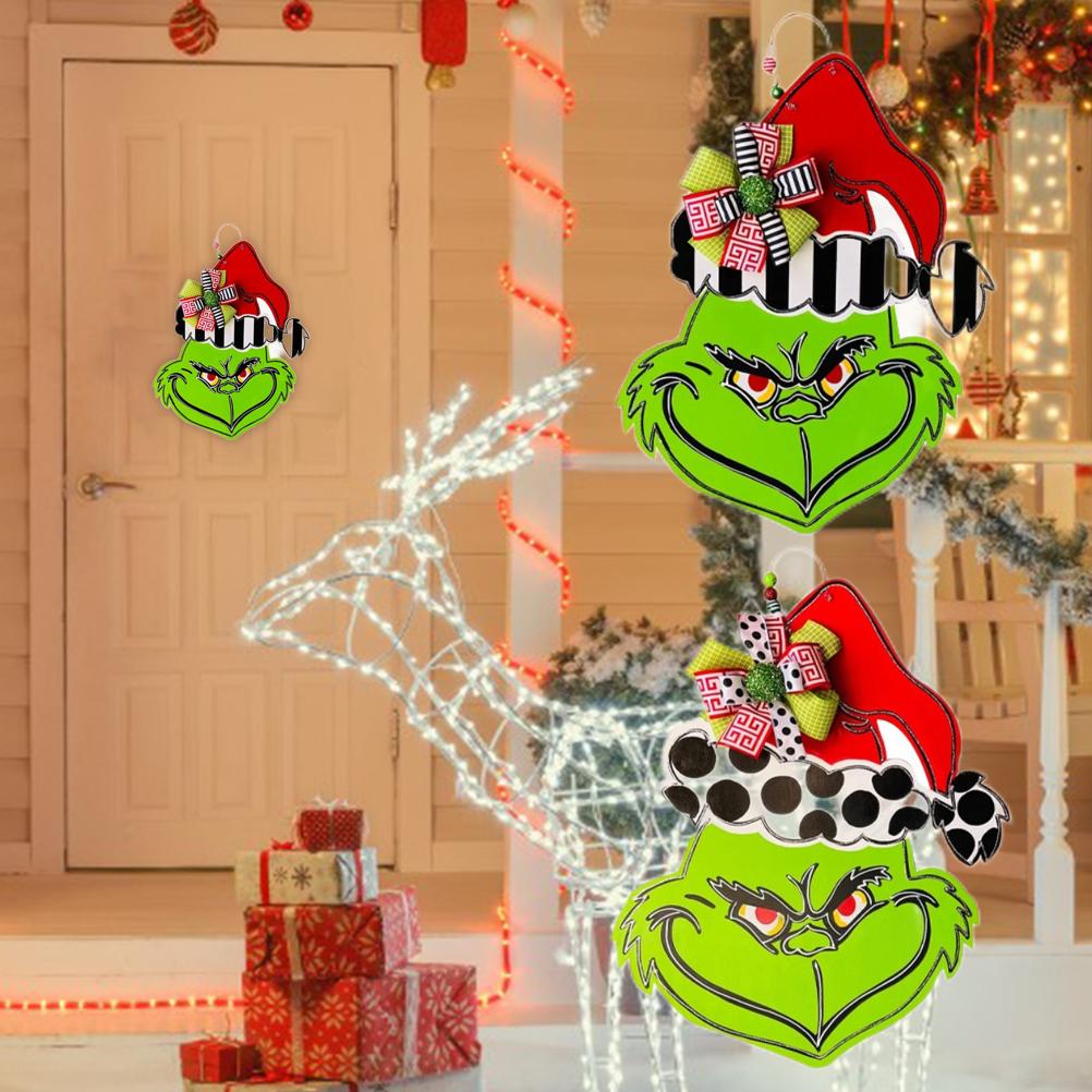 Christmas Welcome Door Sign Green Film Character Wooden Wreath for Front Door Wall Porch Indoor Outdoor Decor