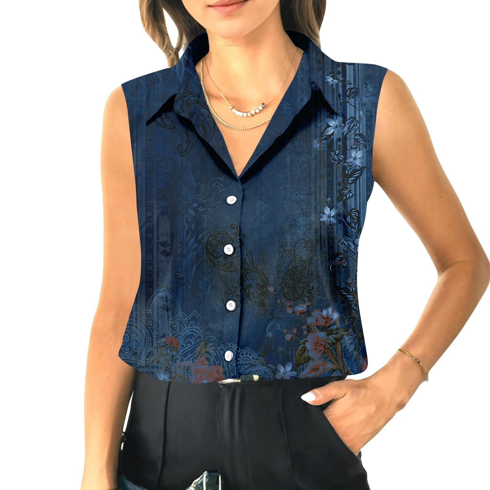 

Женский летний свободный топ без рукавов с воротником-стойкой L