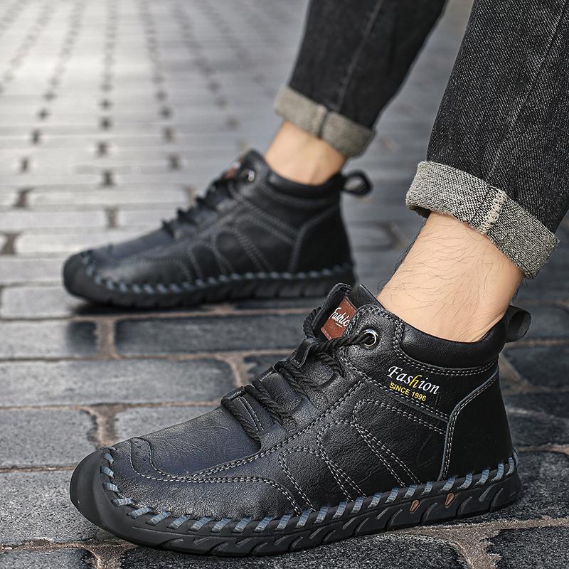 Hand-stitching Leather Men Boots Genuine Leather Casual Leather Shoes Men Ankle Boots
